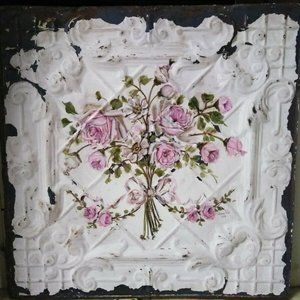 EASTER 🐣SALE! Original Painting Wall Ceiling Tin Pink Roses Garlands